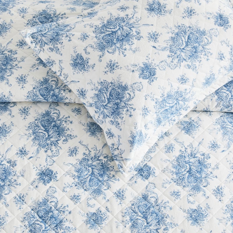 All Cotton Flannel Petit Floral Quilt Set Light Blue
