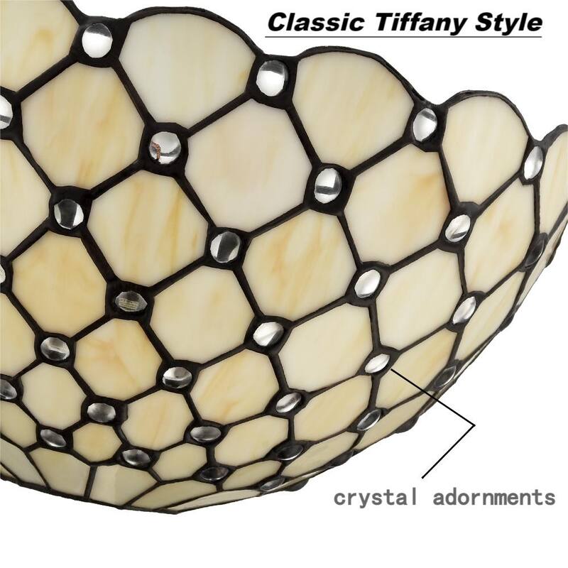 Anzio Tiffany Wall Sconce Antique Black & Art Stained Glass Shade with Crystal Beads