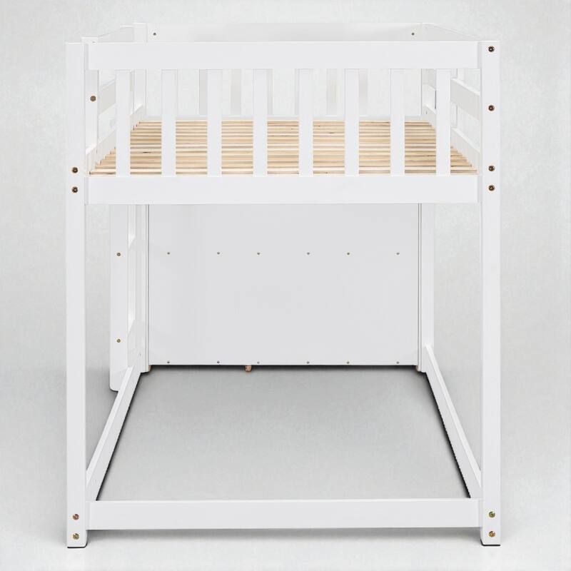 Twin over Twin or Full over Full Bunk Bed with Storage Drawers, Shelves, and Reversible Ladder