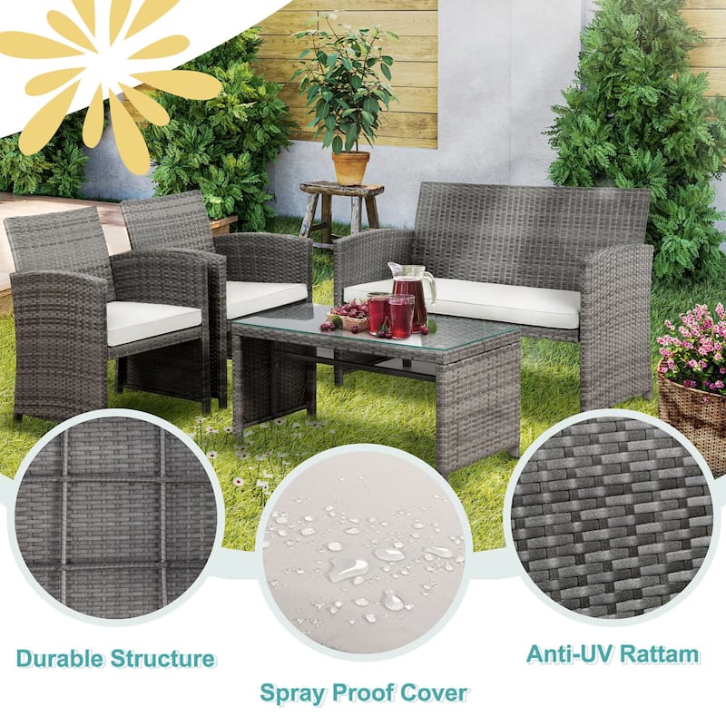 Futzca 4 Pieces Outdoor Patio Furniture Sets Conversation Sets Rattan Chair