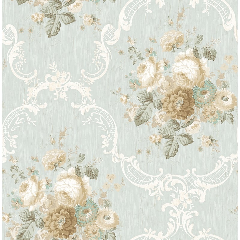 Seabrook Designs Meelis Floral Bouquet Unpasted Wallpaper - 20.5 in. W x 33 ft. L - Ice Blue & Bronze