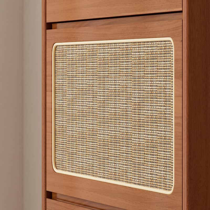 Rattan Cabinet,Free Standing Shoe Rack with 3 Flip Drawers & Pegboard,Hidden Narrow Shoe Cabinet,24.88"W x 7.88" D x 65"H