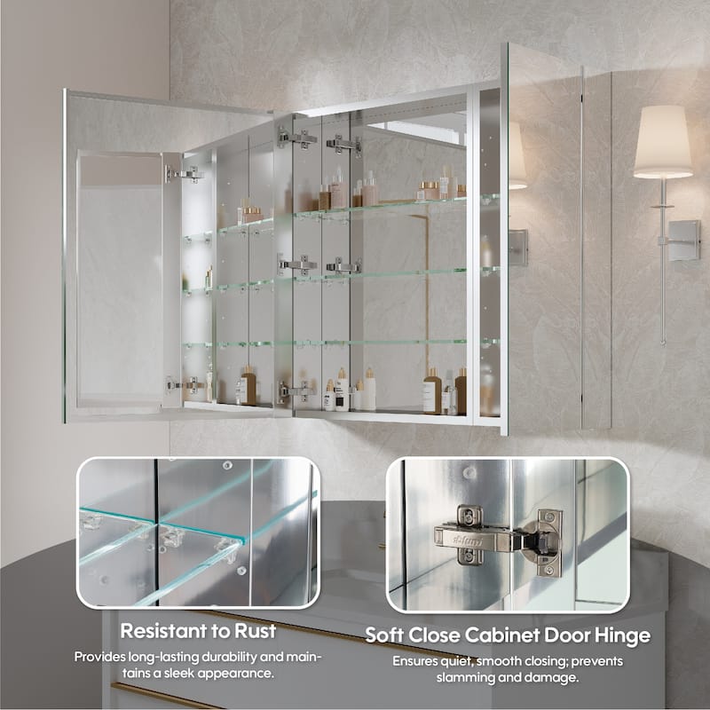 36"W X 30'H Recessed or Surface Wall Mount Bathroom Medicine Cabinet With Adjustable Glass Shelves