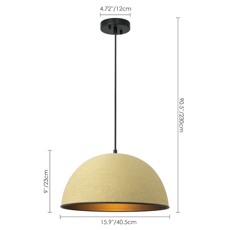 1-Light Modern Farmhouse Hand Woven Rope Bowl Dome Pendant Light for Kitchen Island