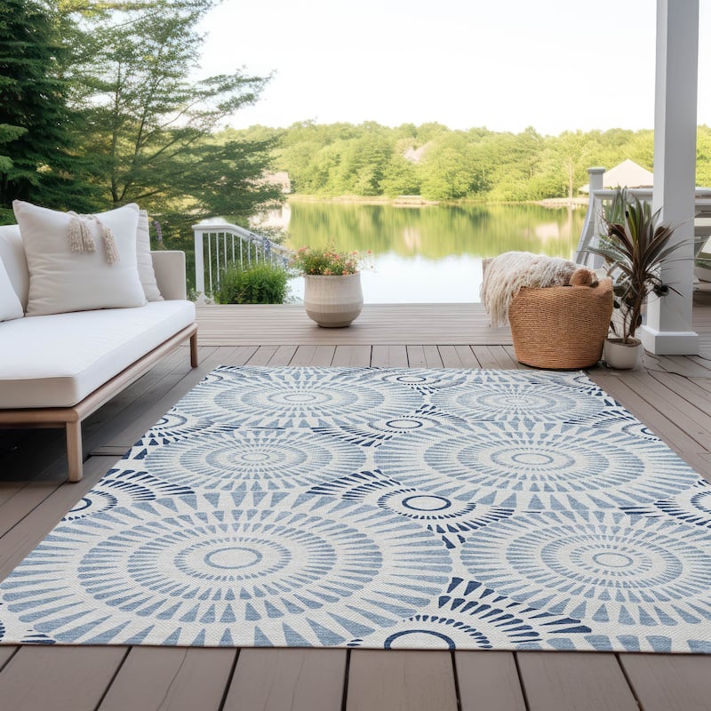Machine Washable Indoor/ Outdoor Chantille Contemporary Burst Rug - Blue - 9' x 12'