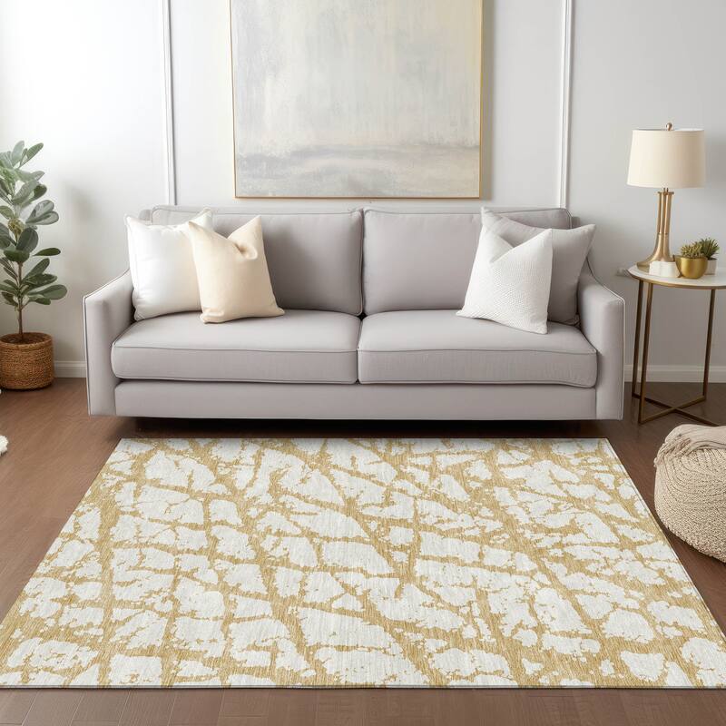 Machine Washable Indoor/ Outdoor Abstract Contemporary Chantille Rug