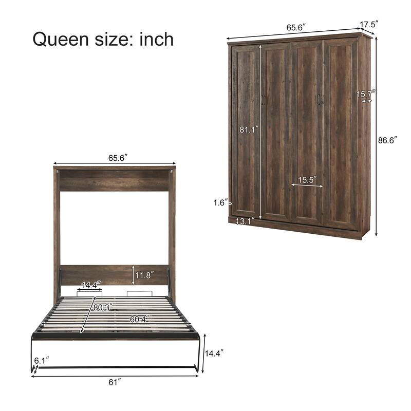 Half Self-Close and Open Murphy Bed with 2 Side Cabinet Storage Shelf