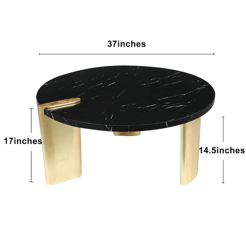 Modern Black Round Coffee Table Storage Cocktail Table with Marble Table Top - 37''D x 17" H