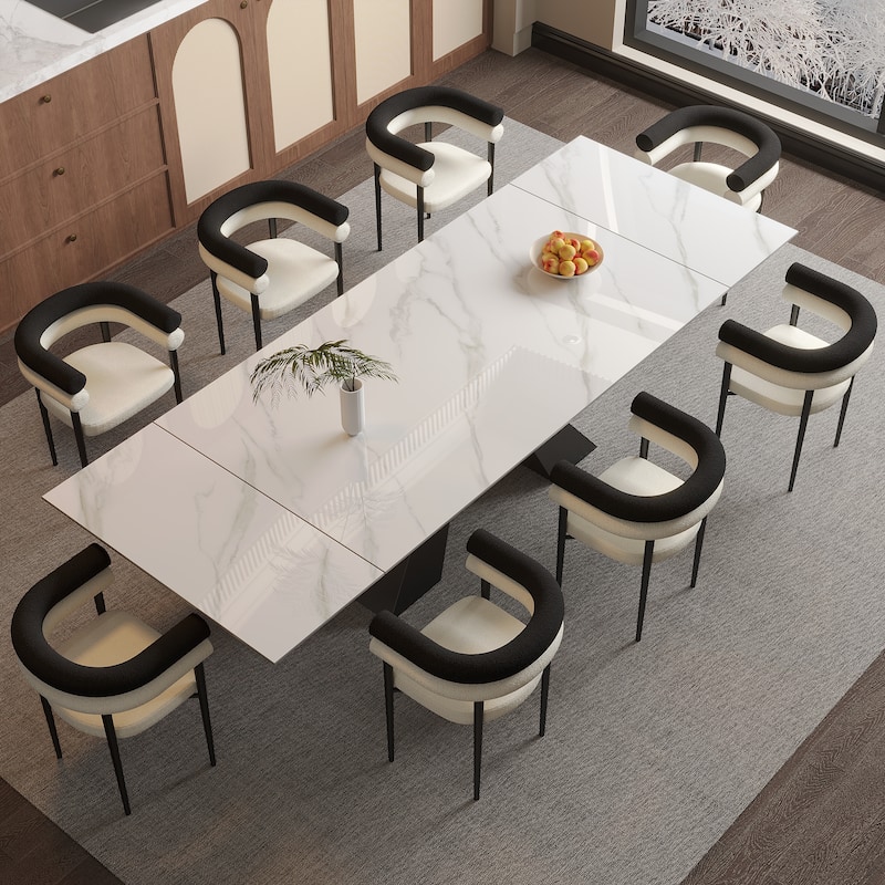 Extendable Rectangular Sintered Stone Double Pedestal Dining Table