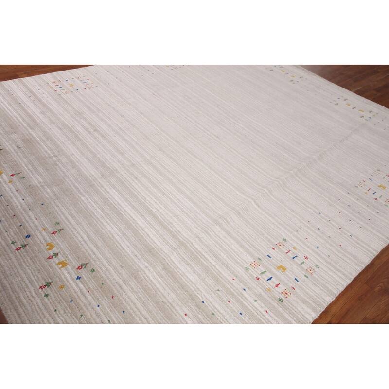 Striped Gabbeh Oriental Area Rug Handmade Silk Carpet - 8'0" x 9'10"