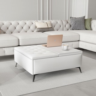 35 inch Wide Square storage benches Coffee Table with Lift Top - White ...