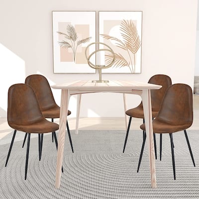 Suede Leather Dining Chair Set of 4 with PU Upholstered Cushion, Mid Century Faux Leather Dining Room Chair - N/A