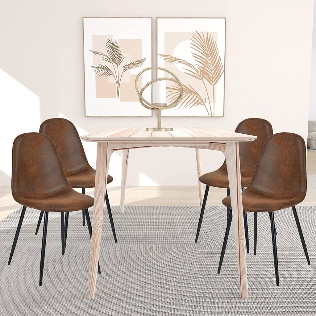 Suede Leather Dining Chair Set of 4 with PU Upholstered Cushion, Mid Century Faux Leather Dining Room Chair - N/A