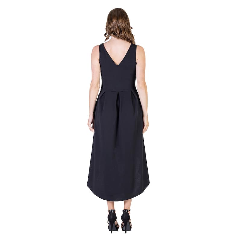 24seven Comfort Apparel Womens Sleeveless Fit N Flare High Low Dress