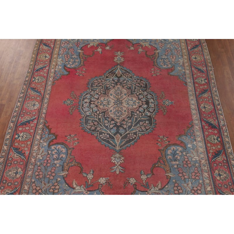Distressed Tabriz Persian Vintage Rug Handmade Wool Carpet - 8'2" x 11'3"