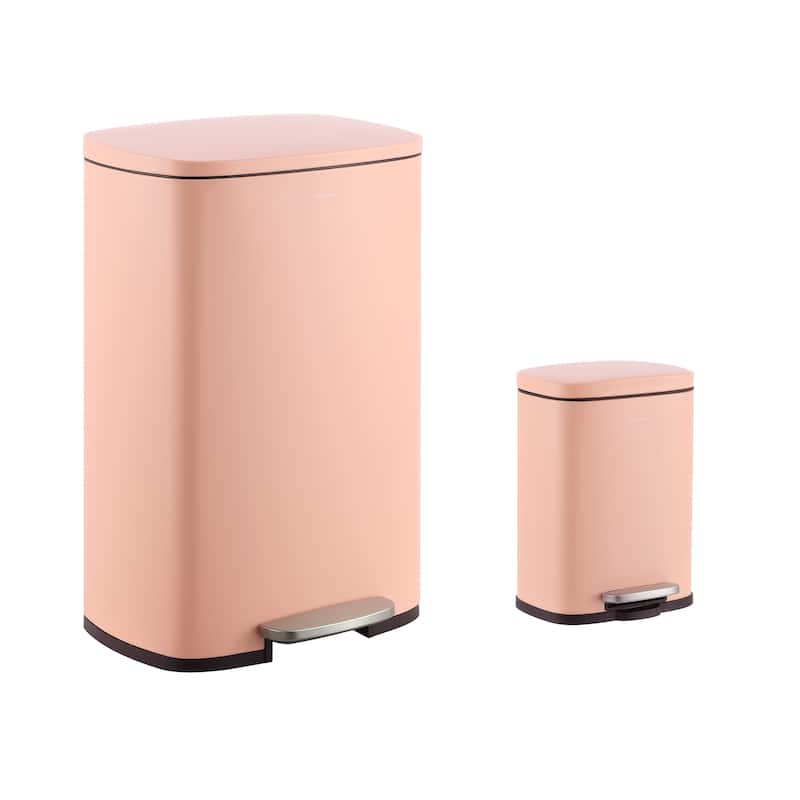 happimess 13-Gallon Trash Can with Soft-Close Lid and FREE Mini Trash Can - Flamingo Pink