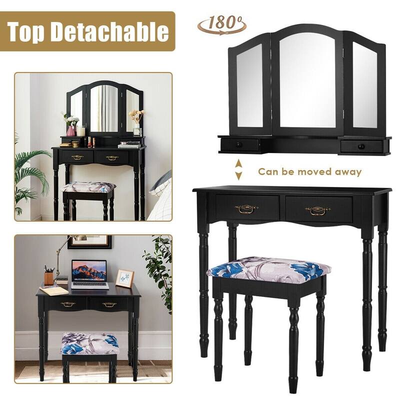 Vanity Makeup Dressing Table with Tri Folding Mirror - 31.5" x 15.7" x 54.0" (L x W x H)