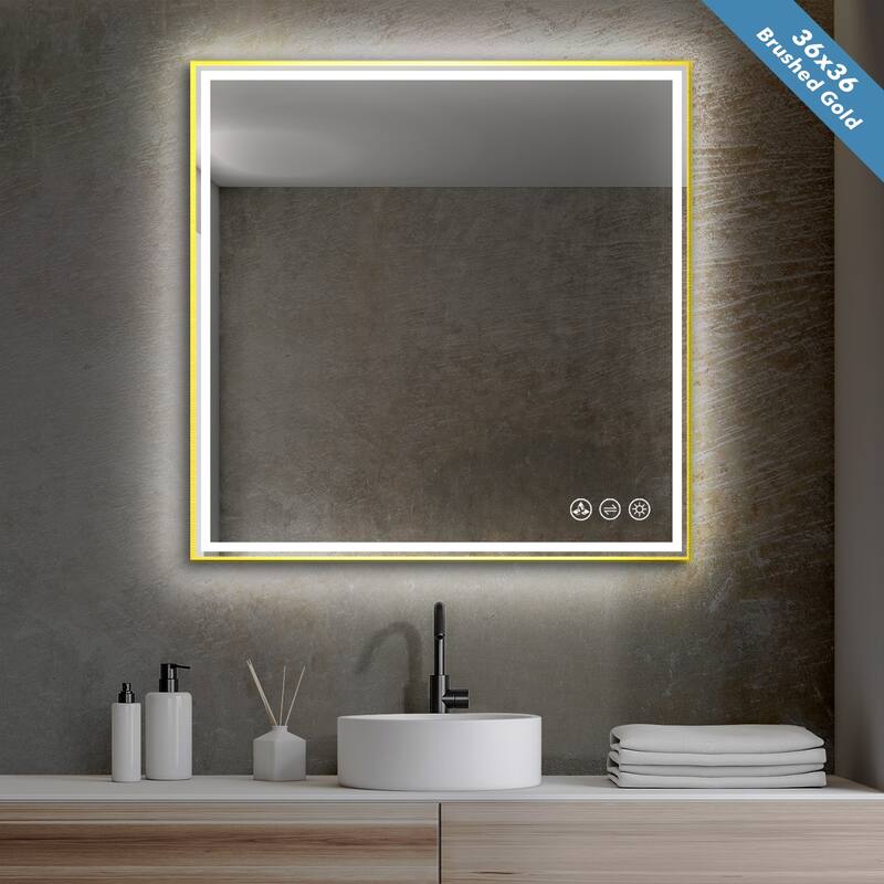 Fogless Color and Brightness Adjustable LED Mirror - 36x36 - Brushed Gold