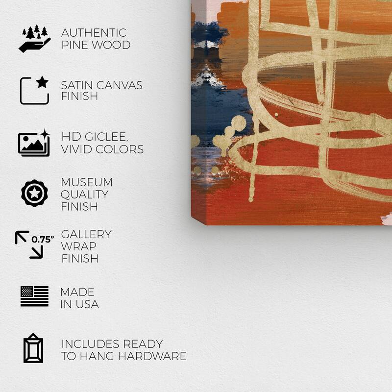 Wynwood Studio Canvas Abstract Crossing The Line Fall Red and Metallic Gold Modern & Contemporary Wall Art Canvas Print