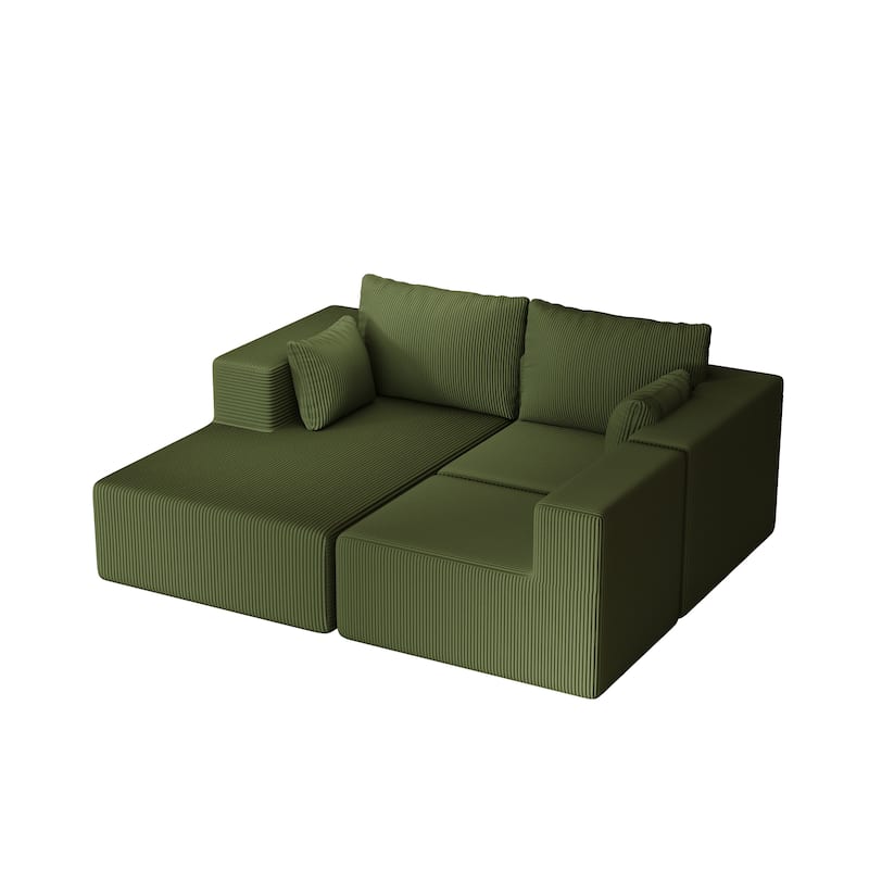 108.3" Green Corduroy Modular Cloud L-Shape Sectional Foam Sofa with Chaise for Living Room