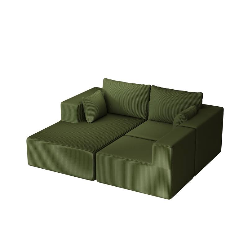 L Shaped Sectional Foam Sofa, Upholstered Corduroy Fabric Sofa, Modular Cloud Couch with Chaise Lounge & Removable Covers