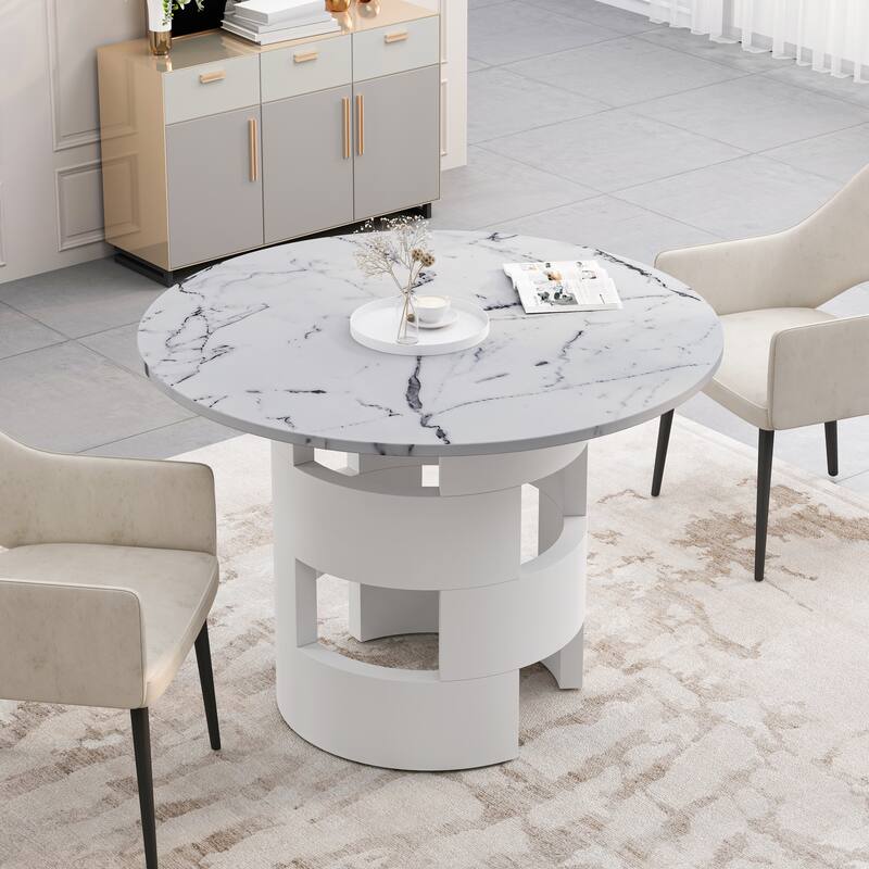 Modern Round Dining Table with Printed Marble Table Top - Bed Bath ...