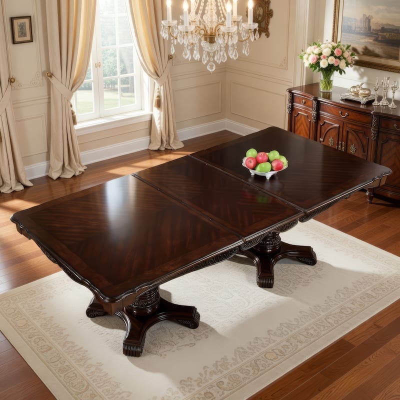 Zenie Dining Table, Extension Leaf, 77-95 Inch, Cherry Brown Solid Wood