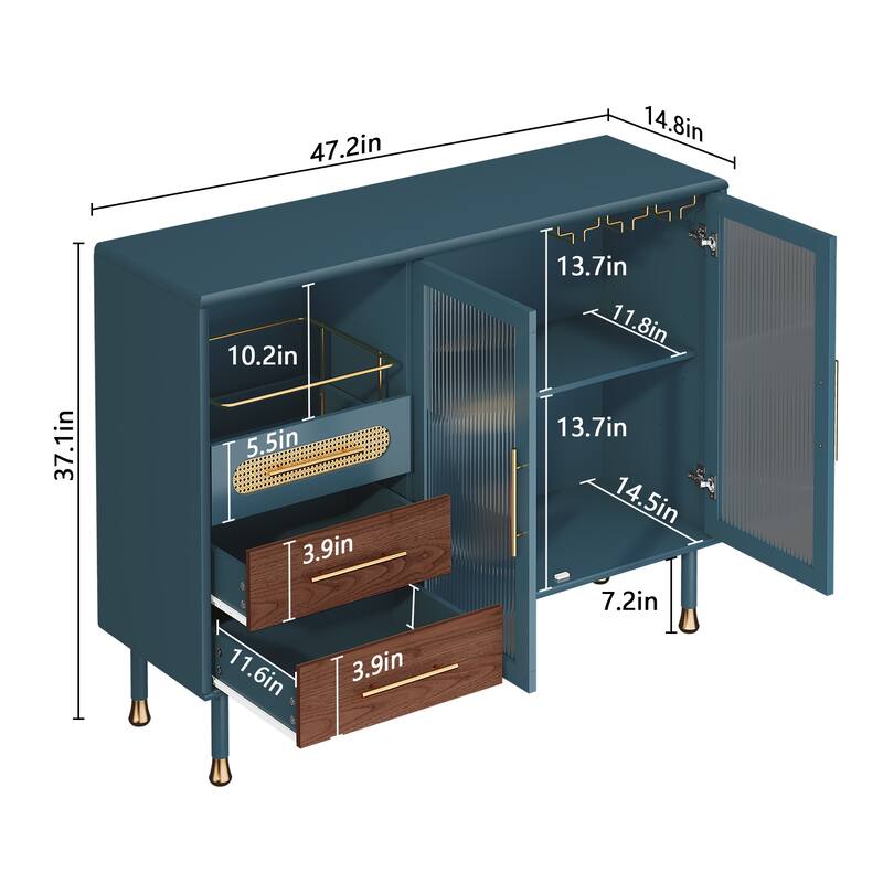 Accent Cabinet with Adjustable Shelves & Wine Rack Modern Bar Cabinet