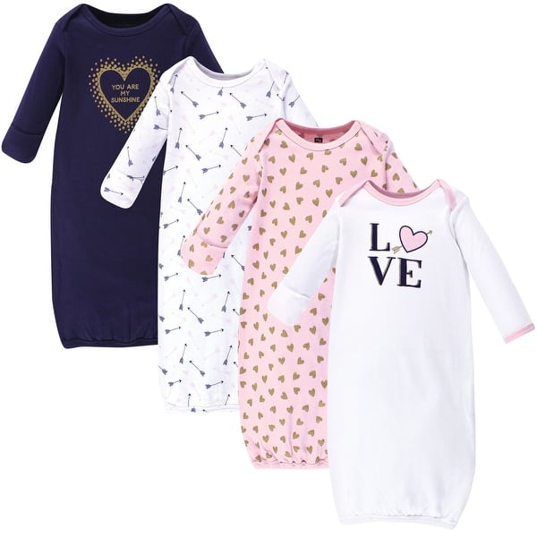 slide 1 of 1, Hudson Baby Infant Girl Cotton Long-Sleeve Gowns 4pk, Love Preemie-Newborn - Love