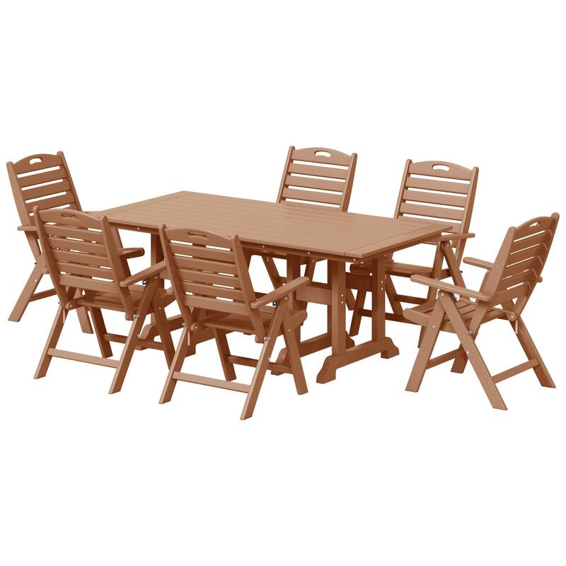 Laguna 7-Piece Rectangular Table Folding Highback Chair Dining Set