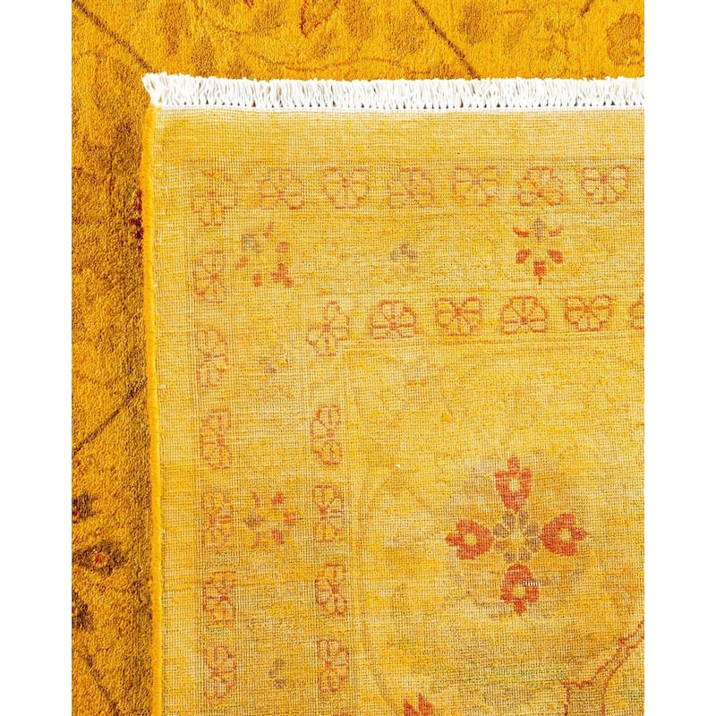 Overton Hand Knotted Wool Vintage Inspired Modern Contemporary Overdyed Yellow Area Rug - 8' 2" x 10' 3"