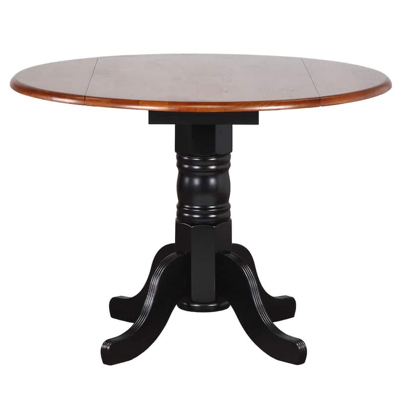 Round Extendable Dining Set - 42" Table with 2 Retro Chairs - Black Cherry Finish