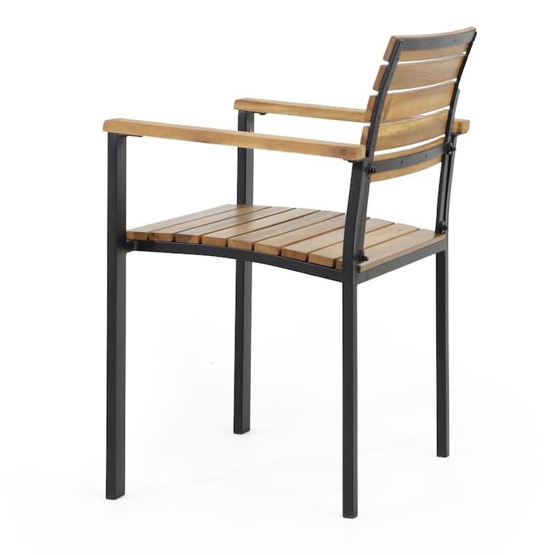 Laris Acacia Wood and Metal Chair Set Teak Black Modern Outdoor Dining Patio Furniture