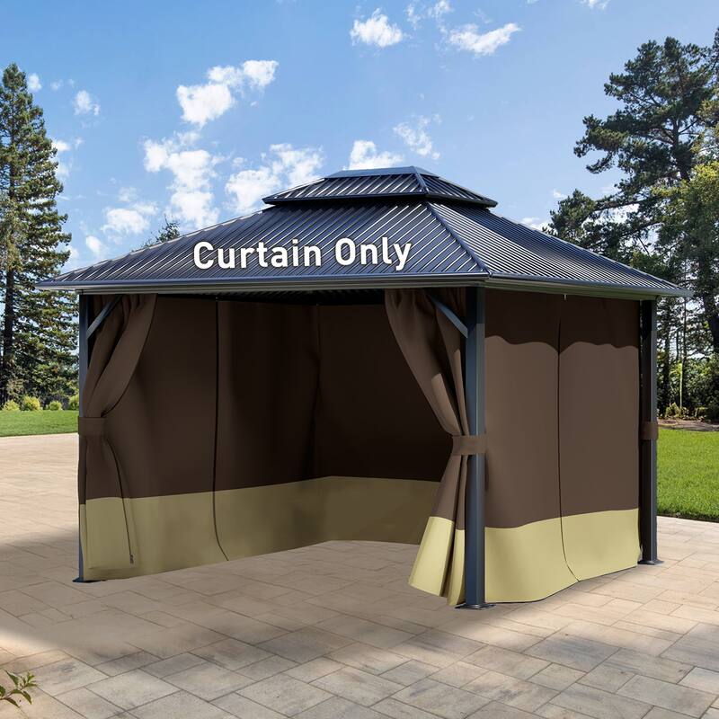 Aoodor Gazebo Curtain Replacement - Universal 4-Panel Sidewalls 10' x 13', Curtain Only