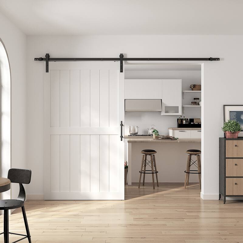 Sanding 30in./32in./36in./42in./48in.x 84in.MDF Barn Door With Sliding Hardware Kit ,Covered with Water-Proof PVC Surface - 48in. x 84in. - White