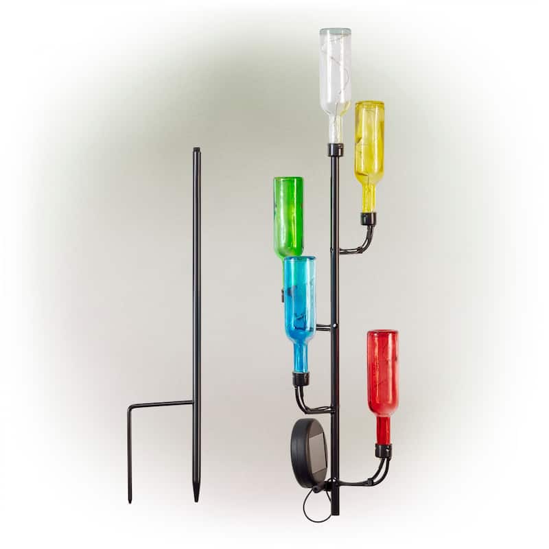 Alpine Corporation 37" Tall Outdoor Solar Glass Bottle Tree Stake LED Solar Stake