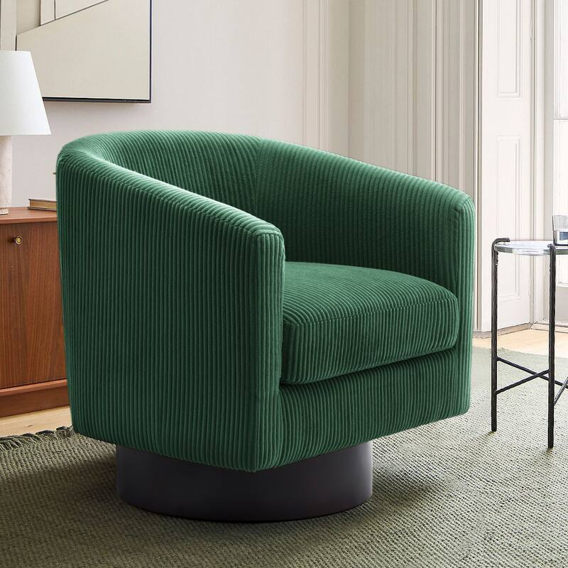 Modern Upholstered Barrel Chair Swivel Accent Chair for Living Room - Corduroy - Dark Green/Corduroy