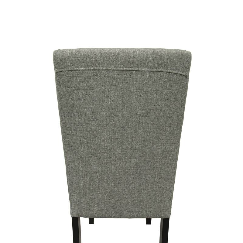 Modern Classic Dining Room Furniture Natural Wooden Round Dining Table 4x Side Chairs Gray Fabric Nail heads Trim and St