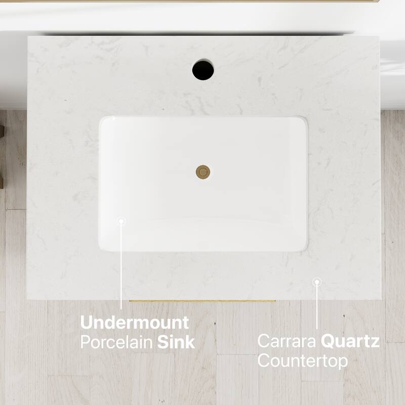 Eviva Curio Bath Vanity with WH Carrara Quartz Top and Undermount Sink