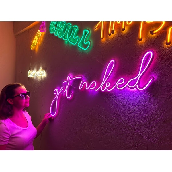 slide 2 of 5, Get Naked Metal Neon Sign, Neon Sign, Neon Wall Art, Bright and Unique Neon Wall Art, Stunning Neon Sign With Remote Control
