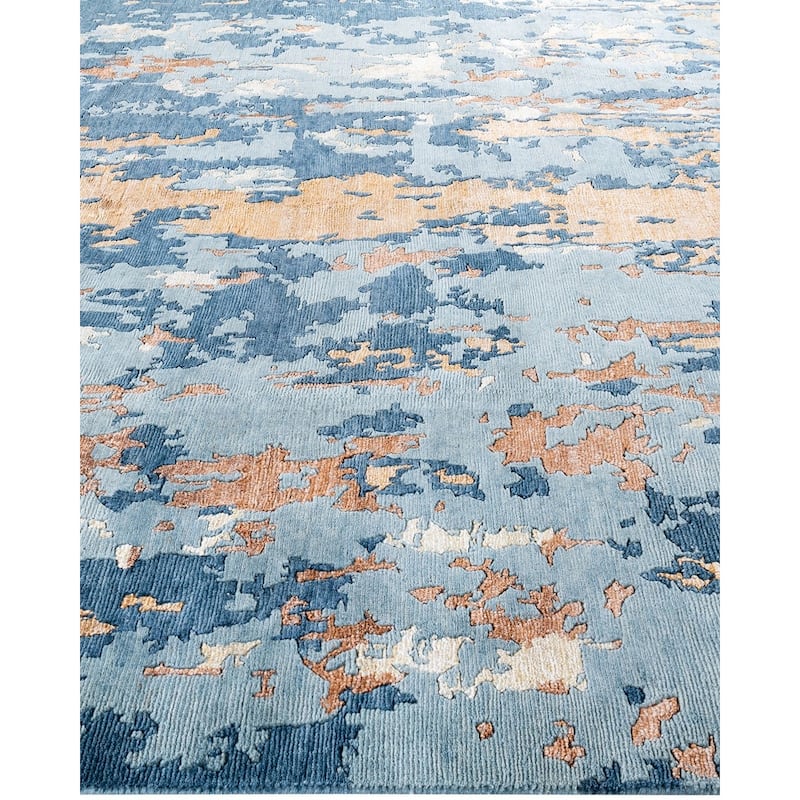 Modern One-of-a-Kind Hand-Knotted Area Rug, Blue - 8' 1" x 10' 2"