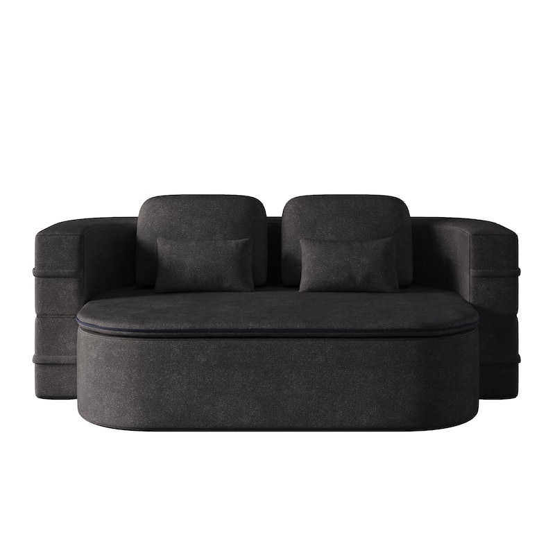 75''2-in-1 Foldable Sofa,Convertible Sleeper Foam Chenille Floor folding Sofa Bed with Multi Functional Blanket,Lounge Sofa