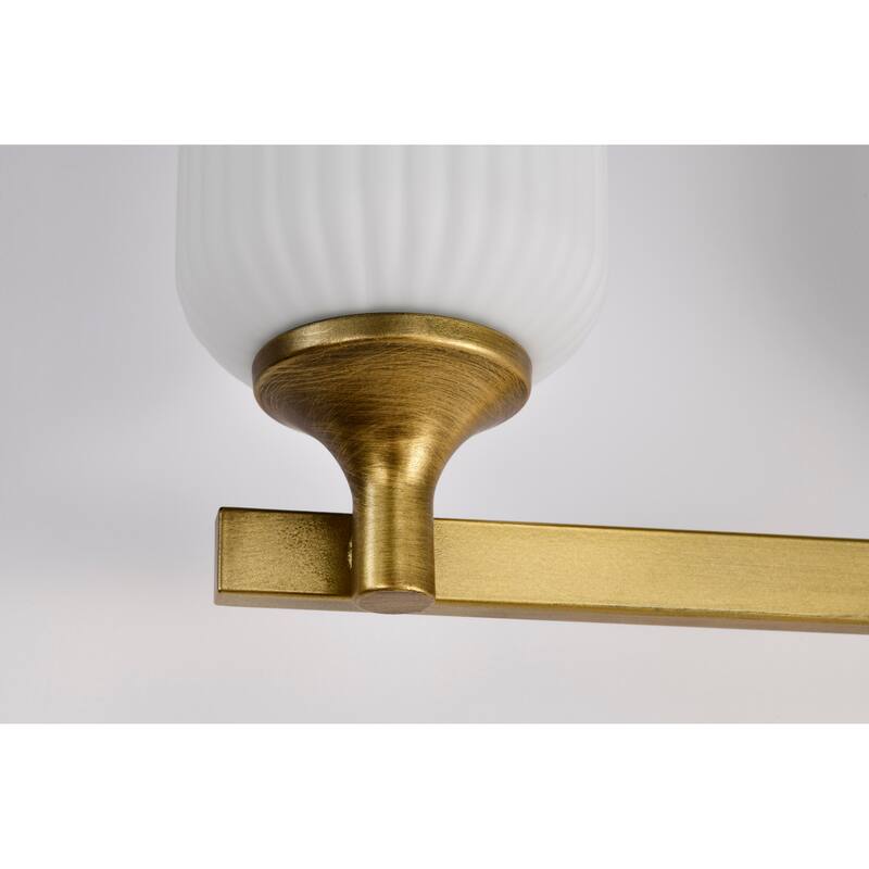 Solara 4 Light Vanity Natural Brass Finish Frosted Ribbed Glass - Natural Brass