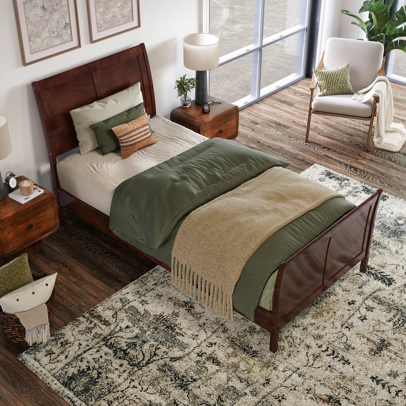 Valencia Solid Wood Low Profile Sleigh Platform Bed with Matching Footboard