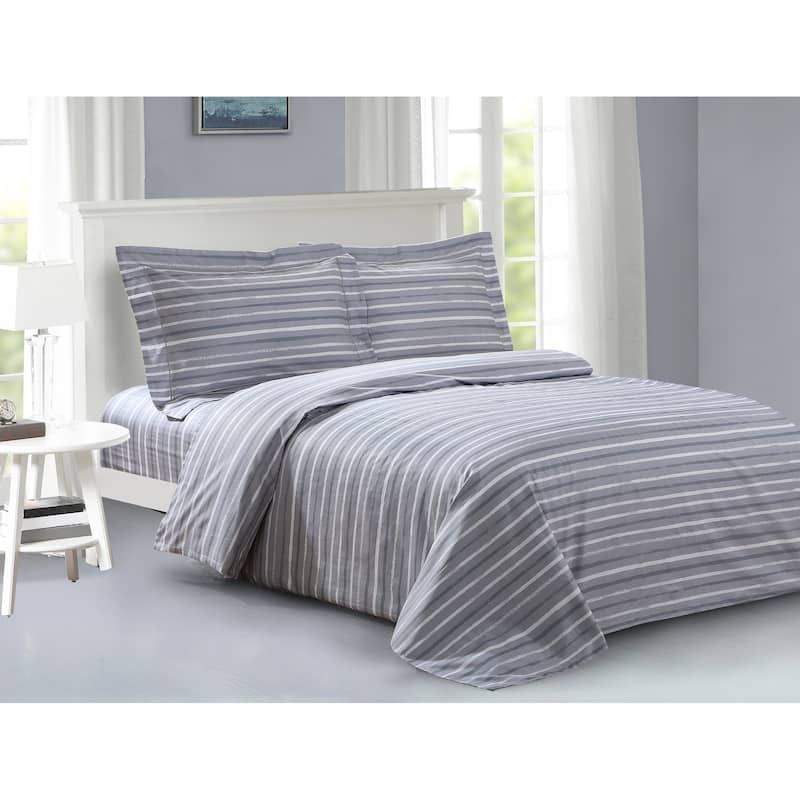 Violet Linen French Sky Blue Pattern, Luxury 200 Thread Count Cotton Percale, Blue, 6 Piece, Bedding Duvet Cover Set - Full
