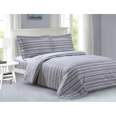Violet Linen French Sky Blue Pattern, Luxury 200 Thread Count Cotton Percale, Blue, 6 Piece, Bedding Duvet Cover Set
