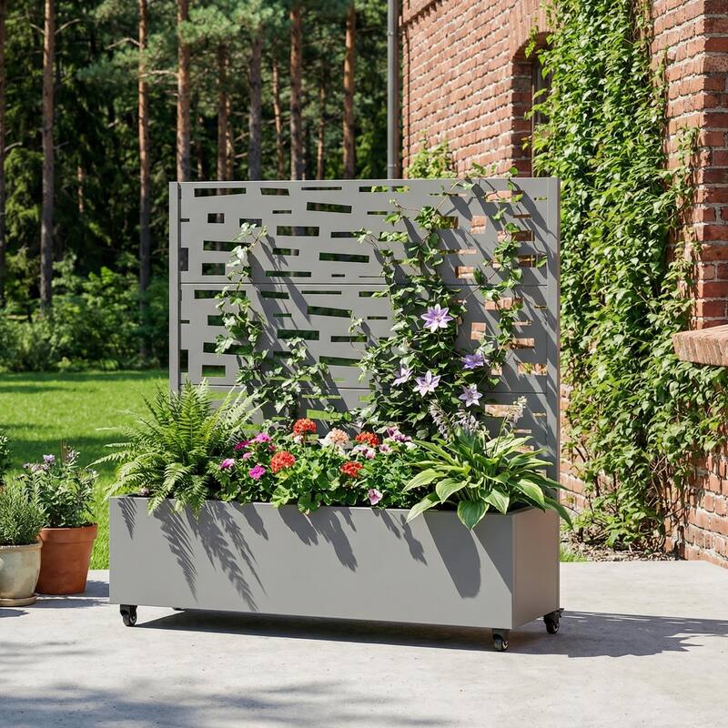 Raised Garden Bed Planter with Trellis Movable Planter Box with Lockable Wheels