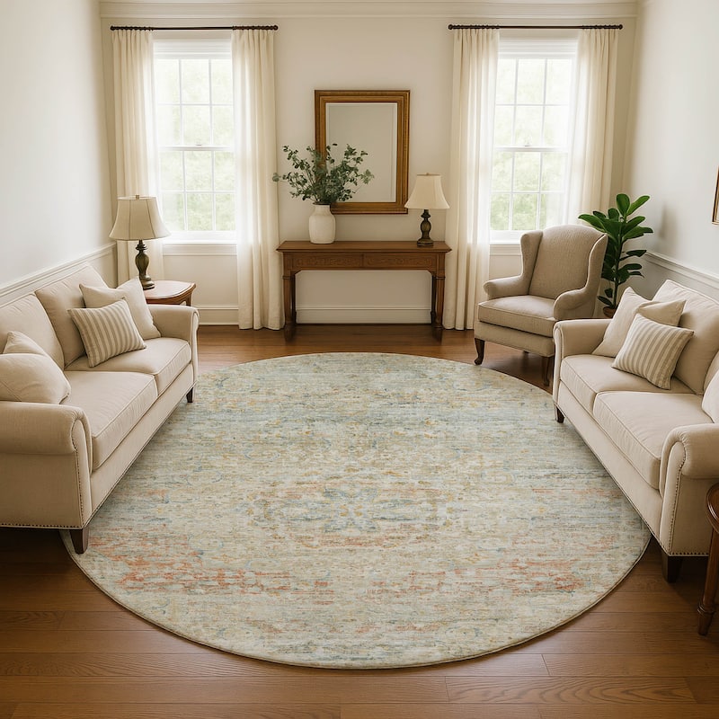 Premium Washable Super Soft Vintage Traditional Mayfield Rug - Tan - 8' x 8'