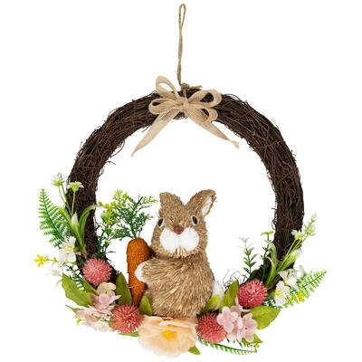 Floral Grapevine Spring Easter Wreath with Rabbit - 12"