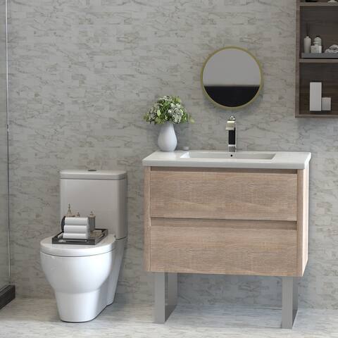 32" Bathroom Single Floating Vanity with Sink, Imitative Oak